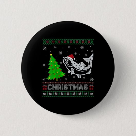 Womens Lachs Xmas Tree Lighting Ugly Weihnachtssch Button (Vorderseite)
