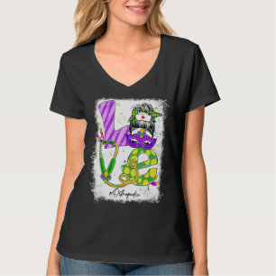 Womens Liebe Messy Bun Orthopedic Nurse Mardi Gras T-Shirt