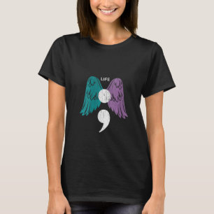 Womens Life Semicolon Wings Suicide Aufmerksamkeit T-Shirt