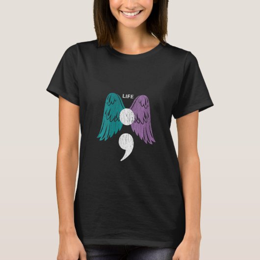 Womens Life Semicolon Wings Suicide Aufmerksamkeit T-Shirt (Vorderseite)