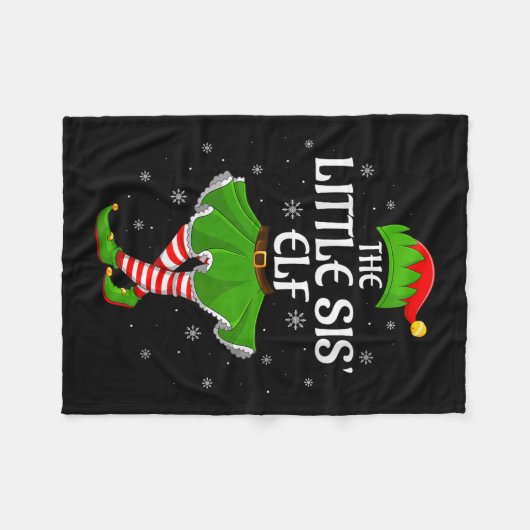 Womens Little Sis Elf Christmas Family Girls Women Fleecedecke (Vorderseite (Horizontal))