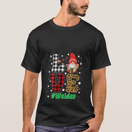 Womens Love Welder Gnome Christmas Leopard Plaid X T-Shirt (Vorderseite)