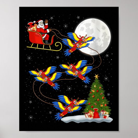 Womens Macaw Parrots Santa Sleigh Flying Funny Mag Poster (Vorne)