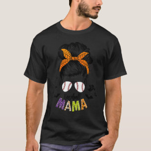 Womens Mama Life Baseball Softball Halloween Messy T-Shirt