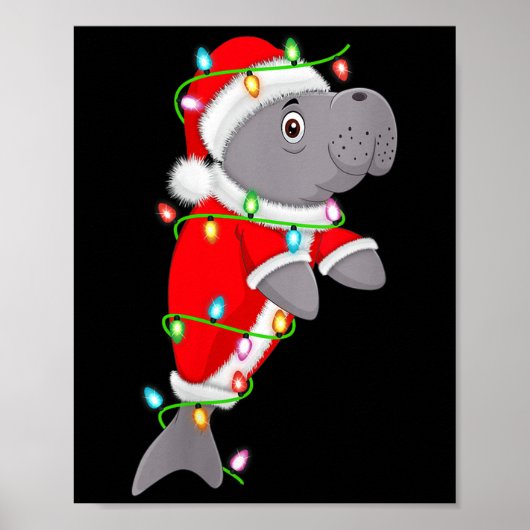 Womens Manatee Christmas Lights Santa Costume Cute Poster (Vorne)