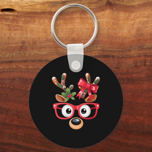Womens Matching Family Christmas Reindeer Face Gle Schlüsselanhänger (Vorderseite)