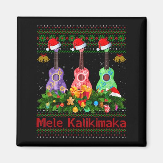 Womens Mele Kalikimaka Ukulele Guitar Ugly Xmas Sw Magnet (Vorne)