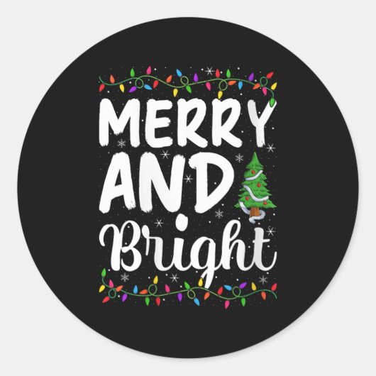 Womens Merry And Bright Xmas Lights Decor Holiday Runder Aufkleber (Vorderseite)