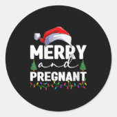 Womens Merry And Pregnant Christmas Pregnancy Anno Runder Aufkleber (Vorderseite)