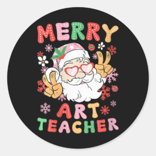Womens Merry Art Teacher Weihnachtskunst Lehre Xm Runder Aufkleber