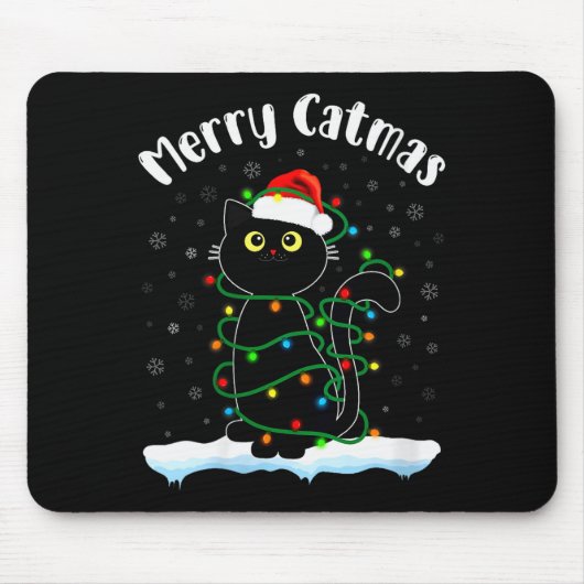 Womens Merry Catmas Cat Wearing Santa Hat Black Ca Mousepad (Vorne)