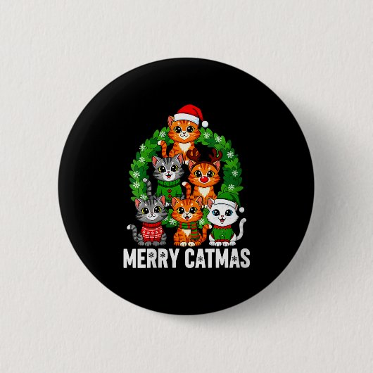 Womens Merry Catmas Funny Christmas Cat Mom Meowy Button (Vorderseite)