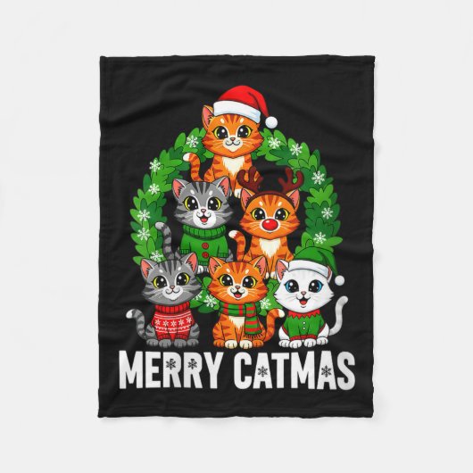 Womens Merry Catmas Funny Christmas Cat Mom Meowy Fleecedecke (Vorderseite)