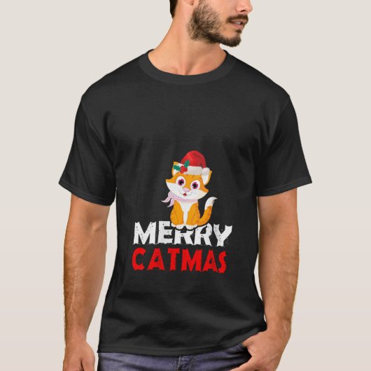 Womens Merry Catmas Funny Christmas cat V Neck T-Shirt (Vorderseite)
