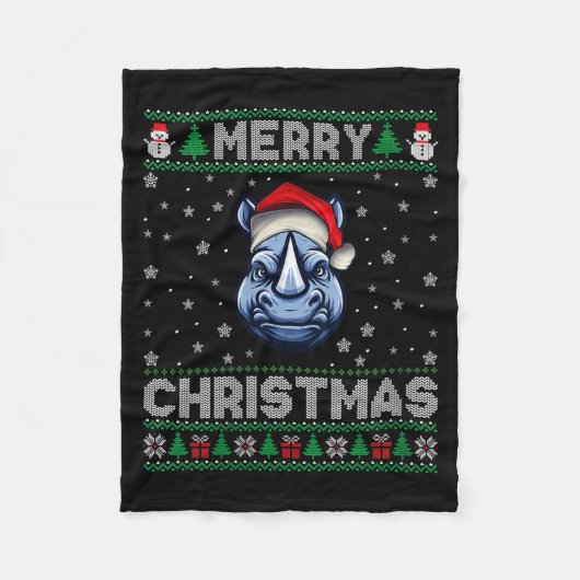 Womens Merry Christmas 2025 Rhino Santa Hat Ugly X Fleecedecke (Vorderseite)