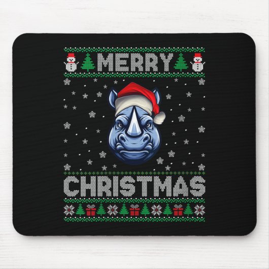 Womens Merry Christmas 2025 Rhino Santa Hat Ugly X Mousepad (Vorne)