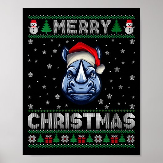 Womens Merry Christmas 2025 Rhino Santa Hat Ugly X Poster (Vorne)