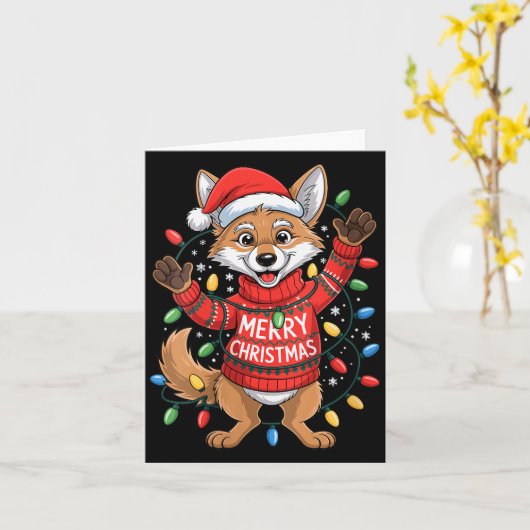 Womens Merry Christmas Fox Festive Woodland Winter Karte (Gelbe Blume)