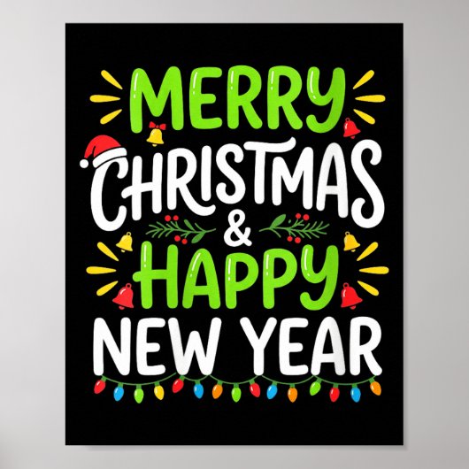 Womens Merry Christmas Lights Red Santa Hat And Ha Poster (Vorne)