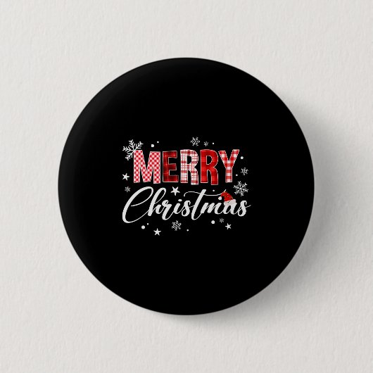Womens Merry Christmas Red Buffalo Plaid Santa Hat Button (Vorderseite)