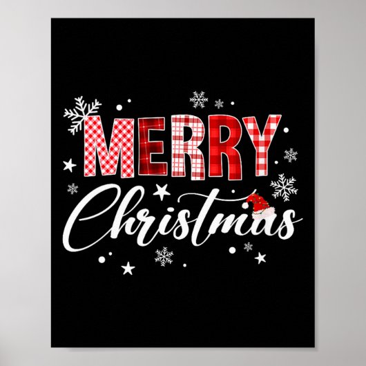 Womens Merry Christmas Red Buffalo Plaid Santa Hat Poster (Vorne)