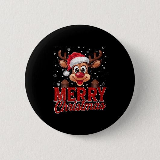 Womens Merry Christmas Rudolph Reindeer Santa Hat Button (Vorderseite)