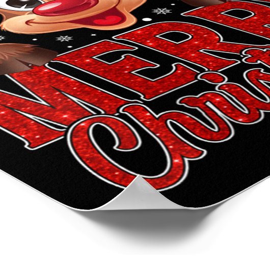 Womens Merry Christmas Rudolph Reindeer Santa Hat Poster (Ecke)