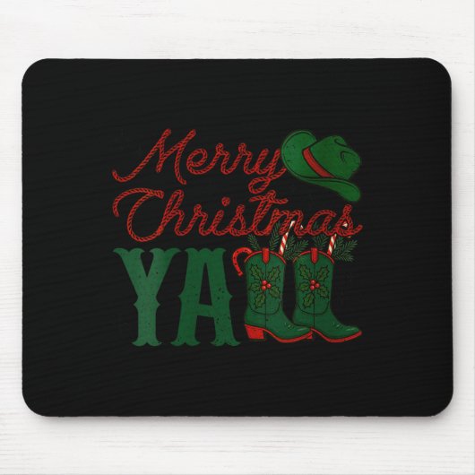 Womens Merry Christmas Y'all Cowboy Boots Western  Mousepad (Vorne)