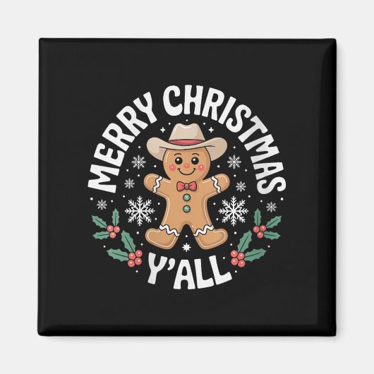 Womens Merry Christmas Yall Gingerbread Cowboy How Magnet (Vorne)