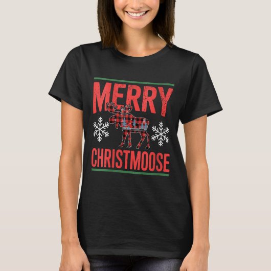 Womens Merry Christmoose Holiday Moose Ugly Sweate T-Shirt (Vorderseite)
