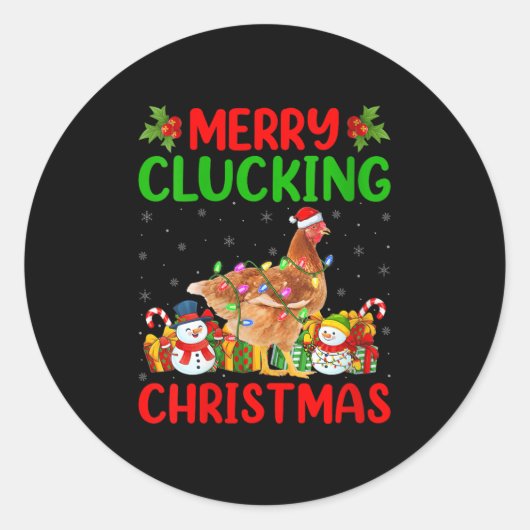 Womens Merry Cluckin Christmas Funny Farm Animal C Runder Aufkleber (Vorderseite)