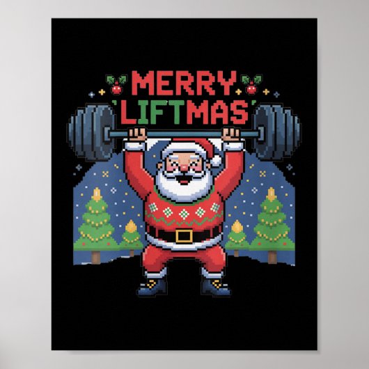 Womens Merry Liftmas Santa Claus Barbell Press Fun Poster (Vorne)