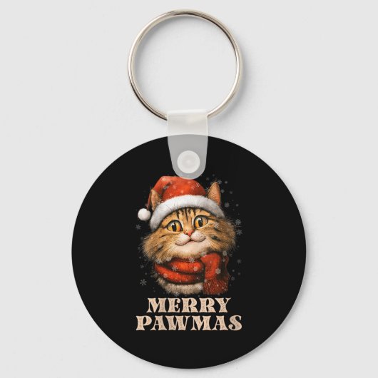 Womens Merry Pawmas Funny Santa Cat Christmas For Schlüsselanhänger (Vorderseite)