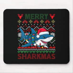 Womens Merry Sharkmas Ugly Christmas Shark Santa H Mousepad