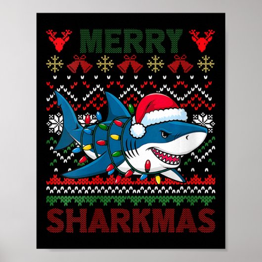 Womens Merry Sharkmas Ugly Christmas Shark Santa H Poster (Vorne)