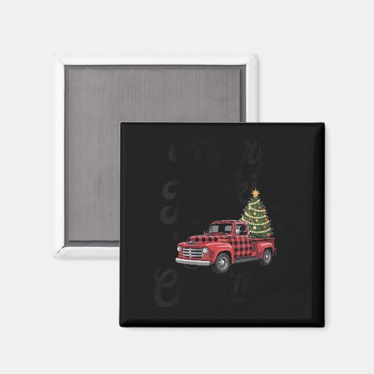 Womens Merry Truckin' Christmas Buffalo Plaid Clic Magnet (Vorderseite/Rückseite)