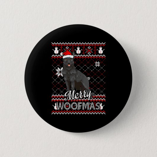 Womens Merry Woofmas Black German Shepherd Dog San Button (Vorderseite)