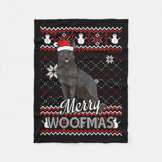 Womens Merry Woofmas Black German Shepherd Dog San Fleecedecke (Vorderseite)