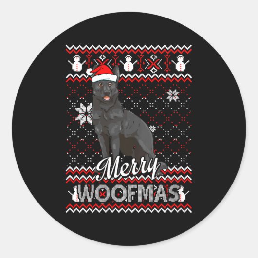 Womens Merry Woofmas Black German Shepherd Dog San Runder Aufkleber (Vorderseite)