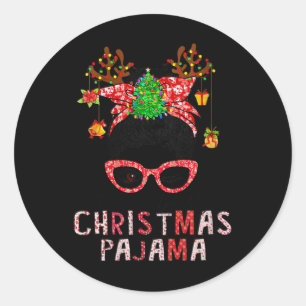 Womens Messy Bun Das ist mein Weihnachts-Pajama We Runder Aufkleber