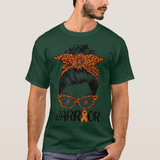 Womens Messy Bun Leopard Orange Warrior Leukämie A T-Shirt