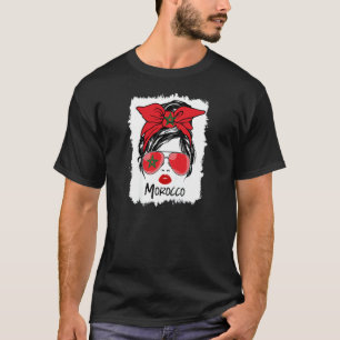 Womens Messy Bun Marokko Flaggen Glasses Patriotic T-Shirt