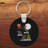 Womens Miniature Nscher Dog Santa Sleigh Flying Fu Schlüsselanhänger (Vorderseite)