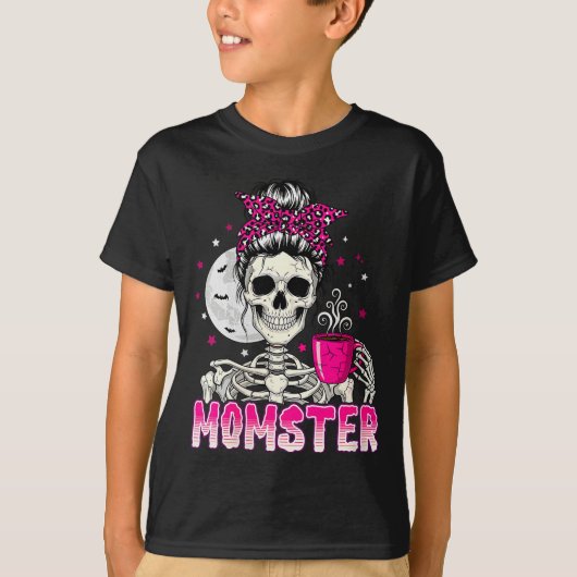 Womens Momster Skull Mom Coffee Lover Halloween Me T-Shirt (Vorderseite)