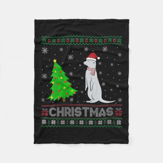 Womens mongoose Xmas Tree Lighting Ugly Weihnachte Fleecedecke (Vorderseite)