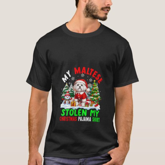 Womens My Maltese Stolen My Christmas Pajama Santa T-Shirt (Vorderseite)