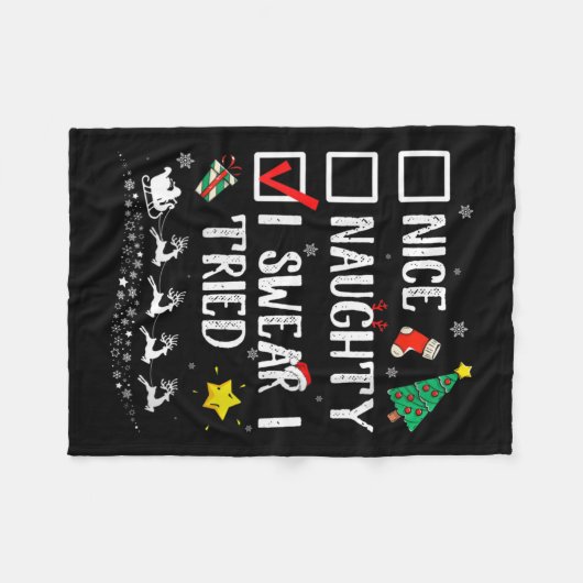 Womens Nice Naughty I Swear I Tried Cute Christmas Fleecedecke (Vorderseite (Horizontal))