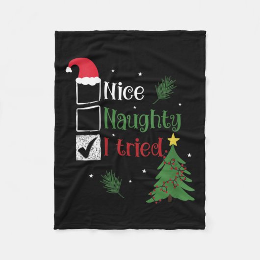 Womens Nice Naughty I Tried List Christmas V-neck  Fleecedecke (Vorderseite)