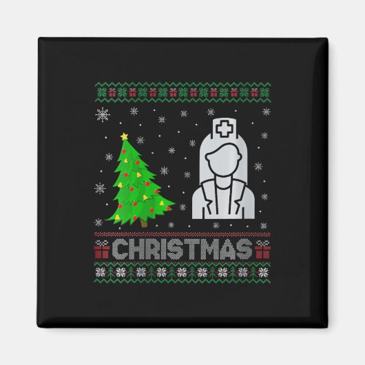 Womens Nicu Nurse Xmas Tree Lighting Ugly Christma Magnet (Vorne)