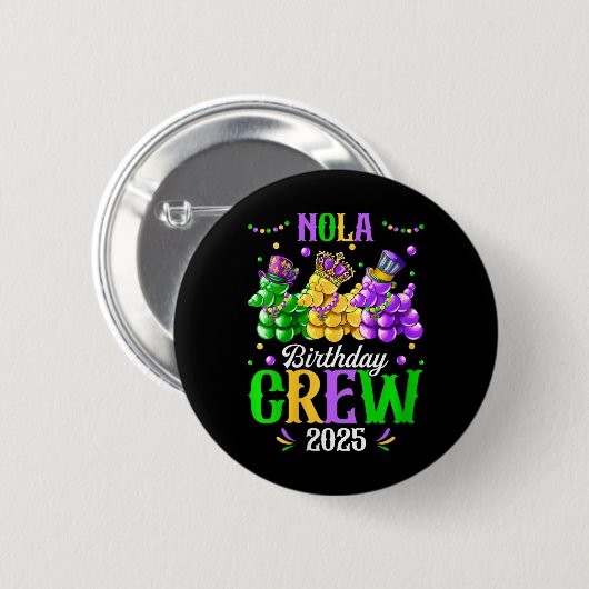 Womens Nola Birthday Crew 2025 New Orleans Mardi G Button (Vorne & Hinten)